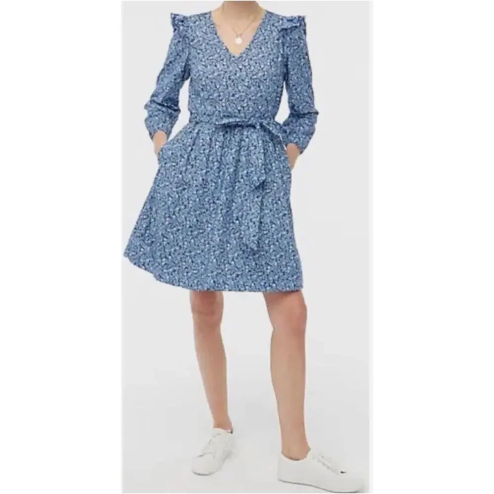 J.CREW Blue Floral Lightweight Cotton Puff Sleeve Mini Dress BK511 // XS